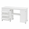 Table de Couture Pliable avec Étagères et Roulettes, Blanche