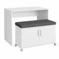 Bureau compact blanc réglable avec roulettes