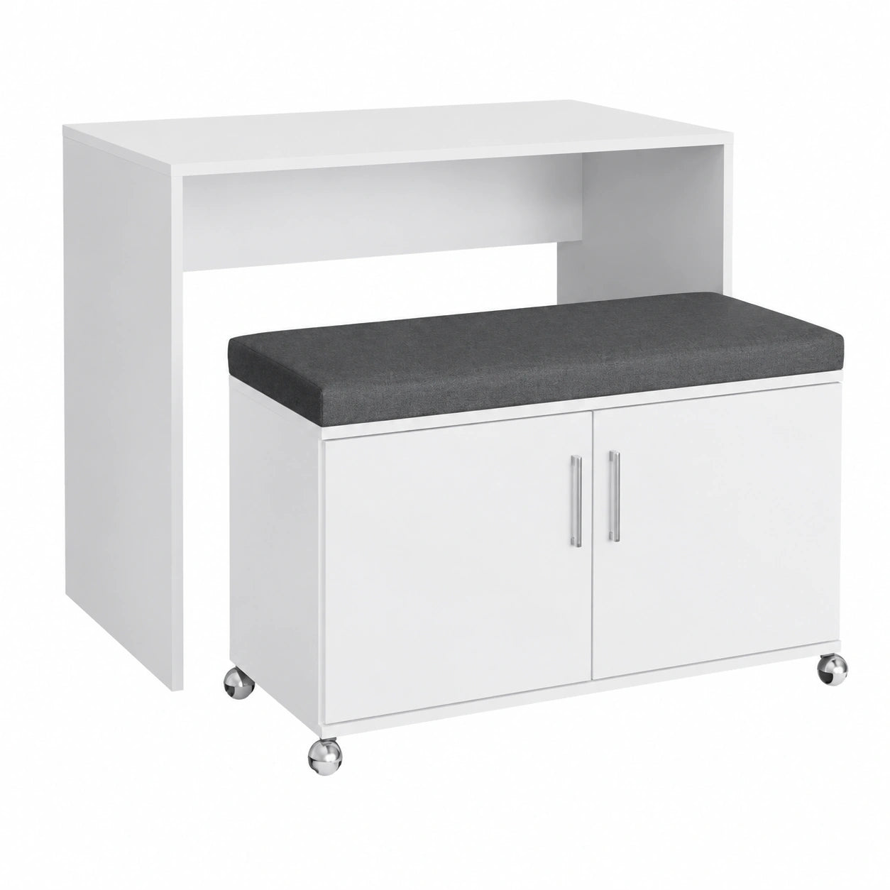 Bureau compact blanc réglable avec roulettes