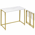 Bureau Pliable en Marbre Blanc 80 cm pour Petits Espaces avec Pieds Dorés