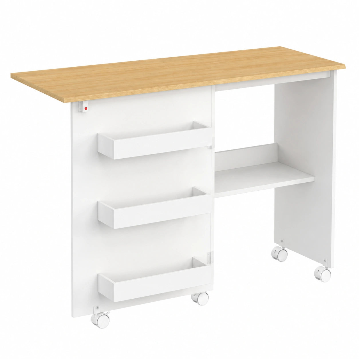 Table de couture pliable à roulettes avec étagères intégrées