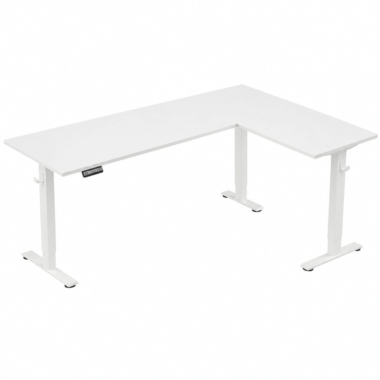 Bureau d'angle électrique ergonomique réglable en hauteur 180 x 140 cm, poste de travail assis-debout, blanc
