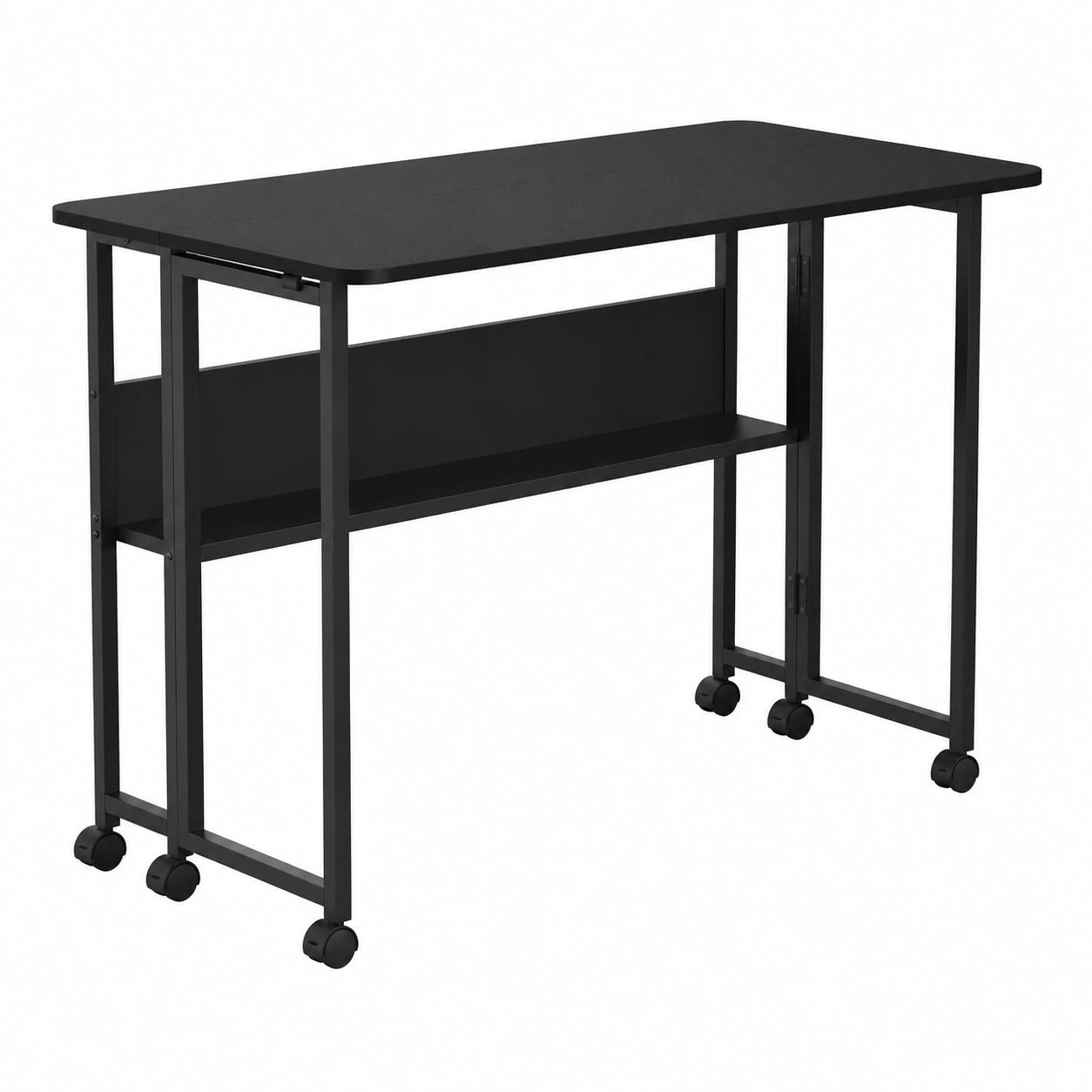Bureau pliable avec étagère et roulettes, surface de 100 x 58 cm, capacité 50 kg, idéal pour télétravail et études