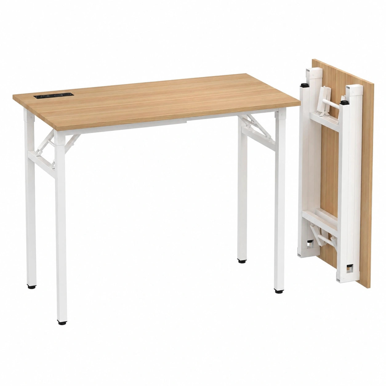 Bureau pliable avec prises USB et électriques, table d'ordinateur pour chambre et étude