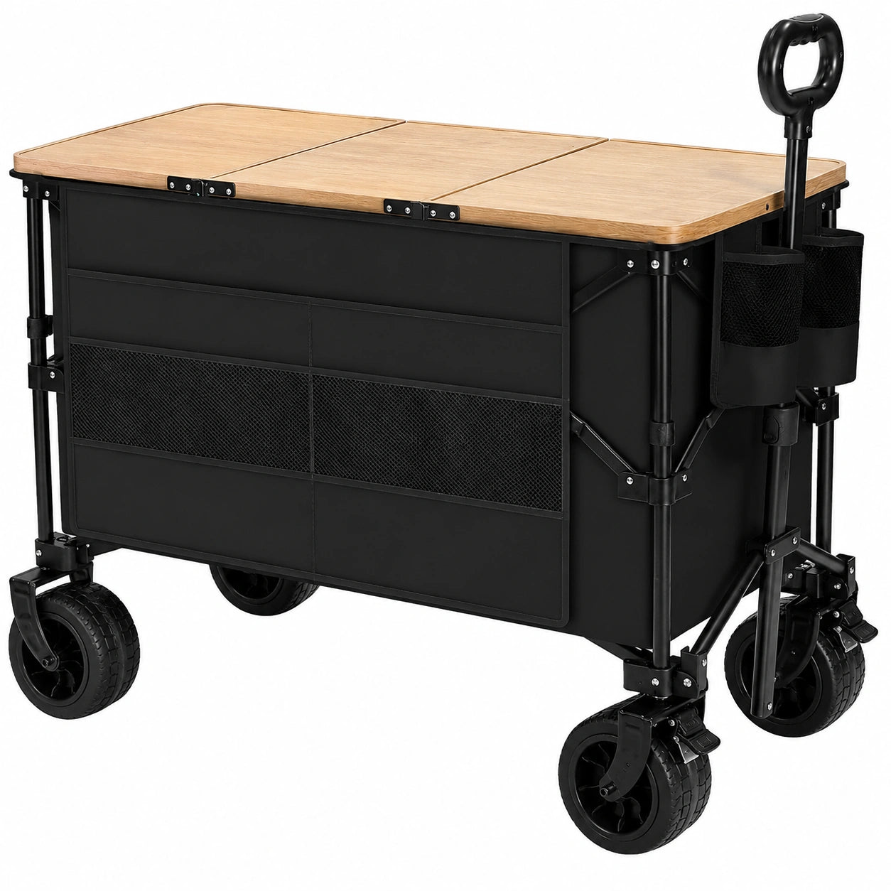 Chariot de Jardin Pliable avec Poches et Porte-Boissons