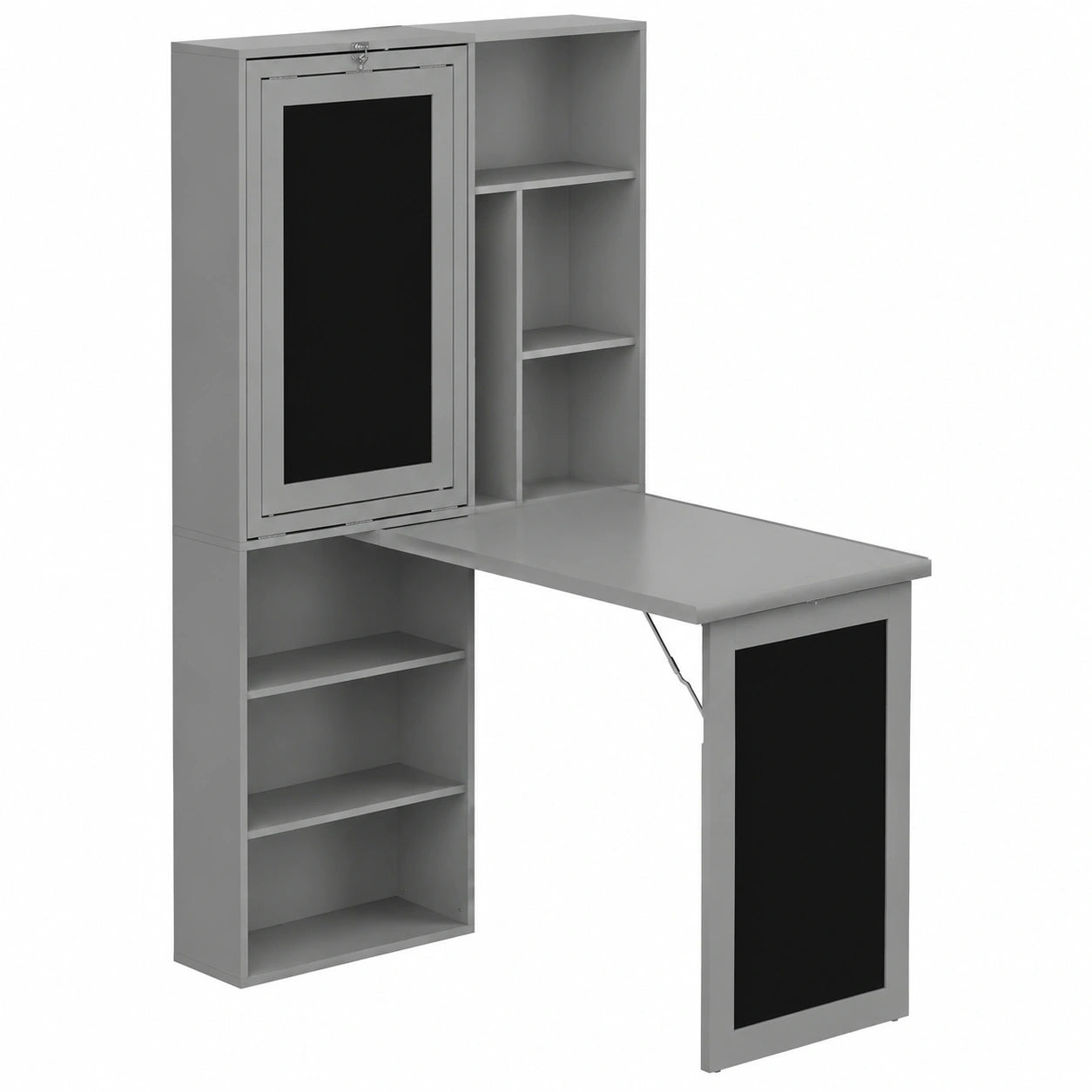 Bureau Informatique Pliable avec Étagères Réglables et Tableau Noir