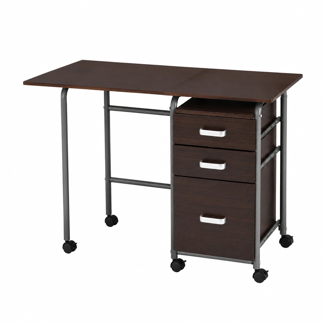 Bureau pliable avec tiroirs et roues verrouillables pour salon ou chambre