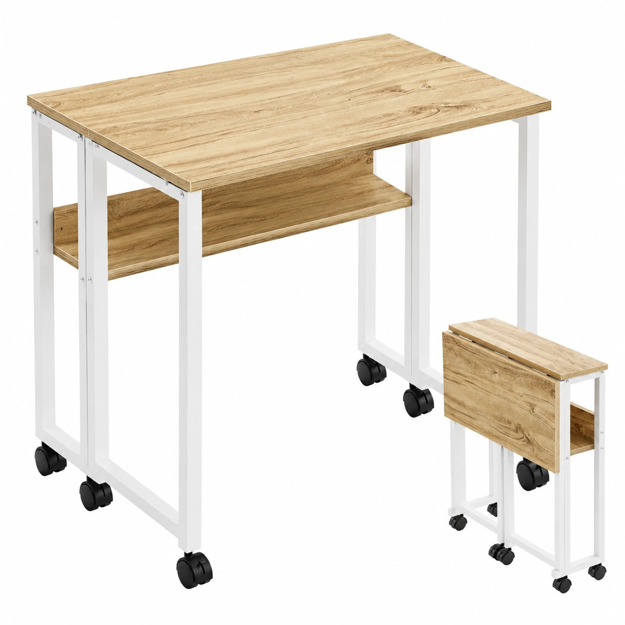 Bureau pliable à roulettes avec rangement, idéal pour petits espaces