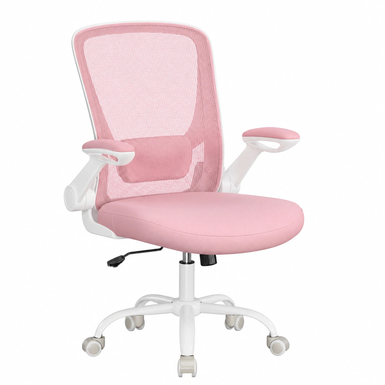 Chaise de Bureau Ergonomique avec Support Lombaire et Accoudoirs Rabattables, Rose