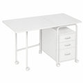 Bureau d'ordinateur pliable avec roulettes et tiroirs, espace de travail extensible
