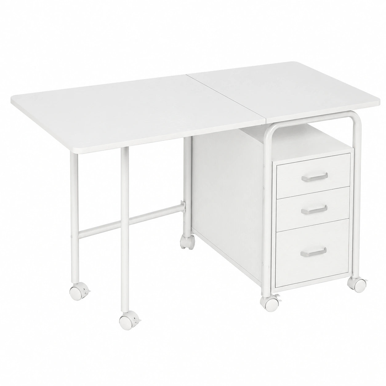 Bureau d'ordinateur pliable avec roulettes et tiroirs, espace de travail extensible