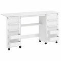 Table de Couture Pliante avec Rangement et Roulettes, Blanc