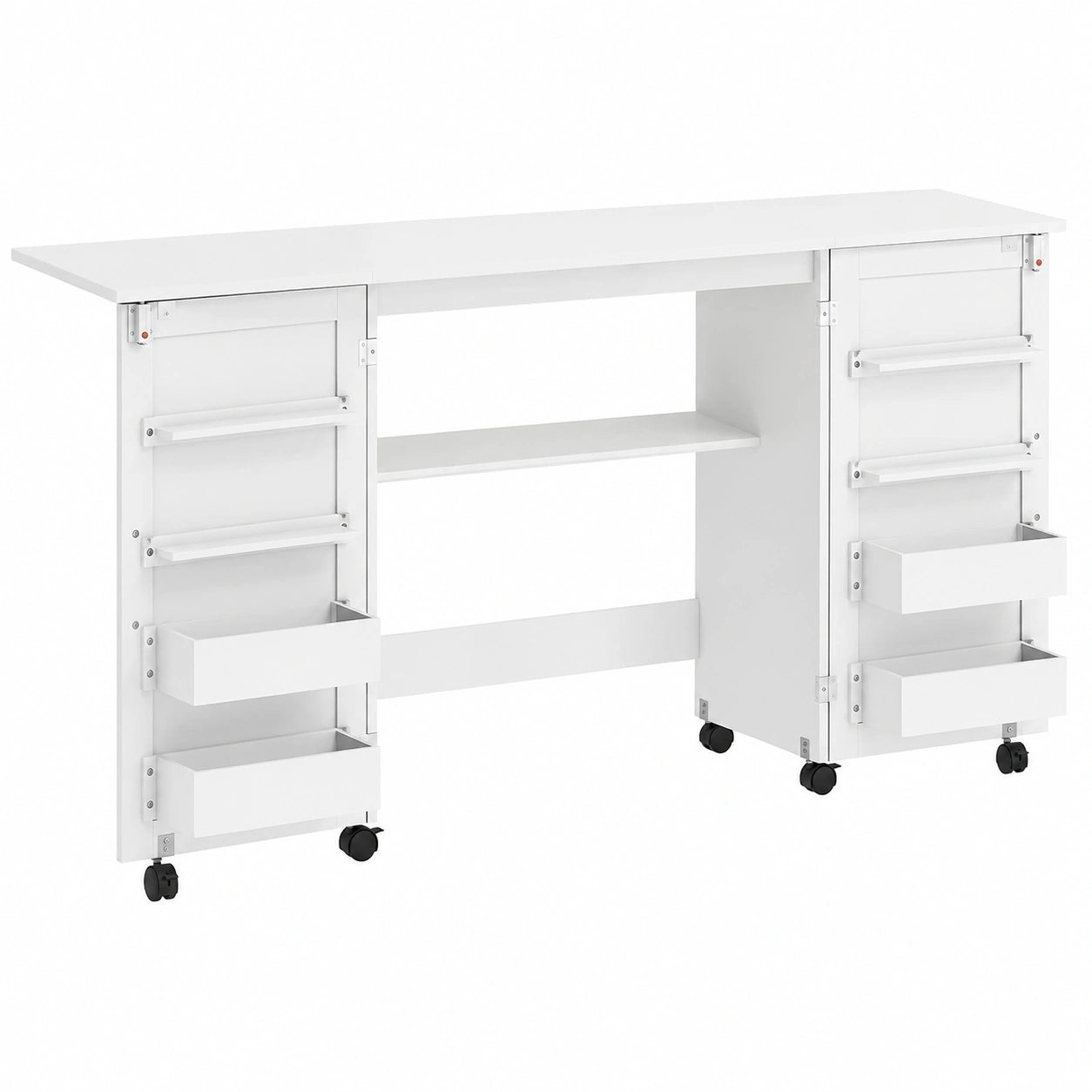 Table de Couture Pliante avec Rangement et Roulettes, Blanc