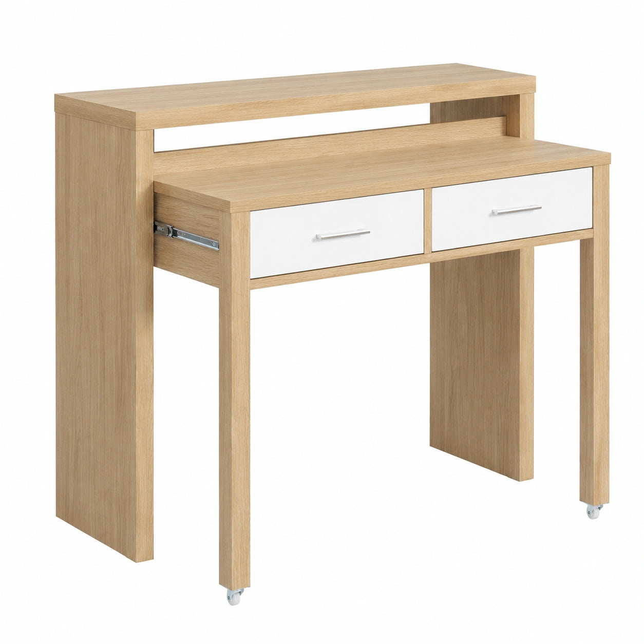 Bureau Extensible Blanc et Effet Chêne 98.5cm
