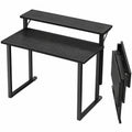 Bureau Pliable Compact avec Support Écran, Table 2 Niveaux pour Bureau à Domicile