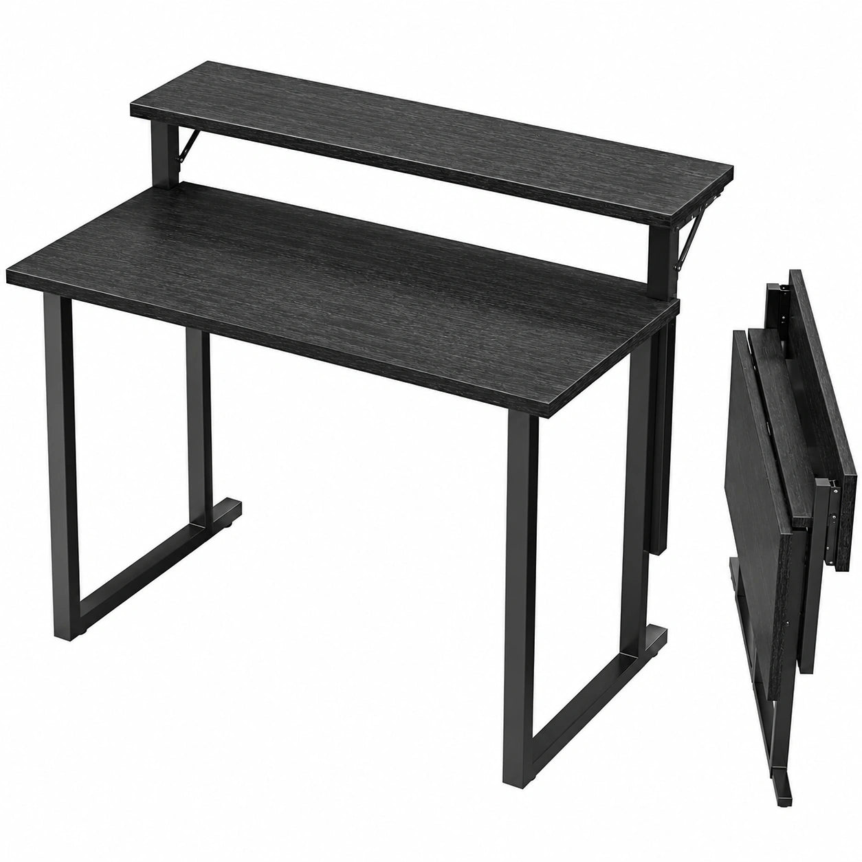 Bureau Pliable Compact avec Support Écran, Table 2 Niveaux pour Bureau à Domicile