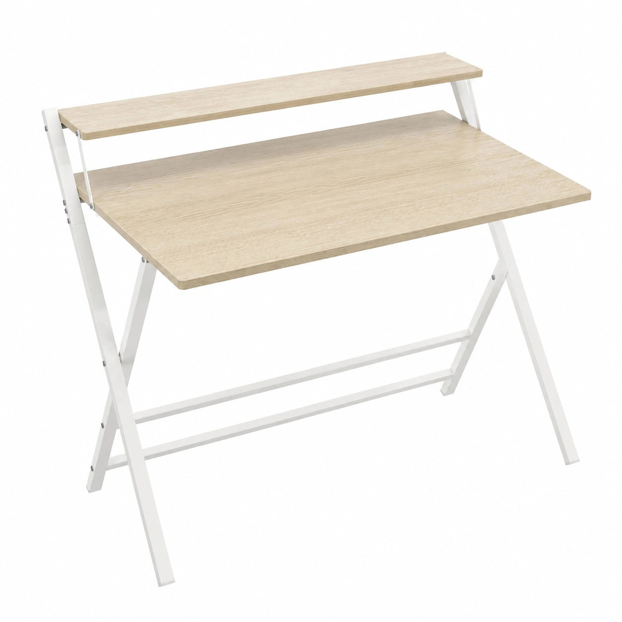 Bureau pliable en L avec étagère surélevée