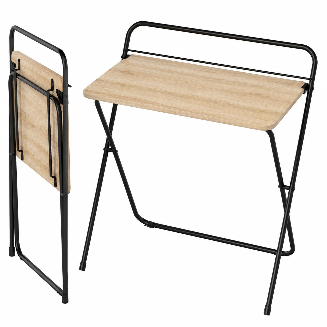 Bureau Pliable avec Support pour Tablette, Plateau en Bois, 50 kg