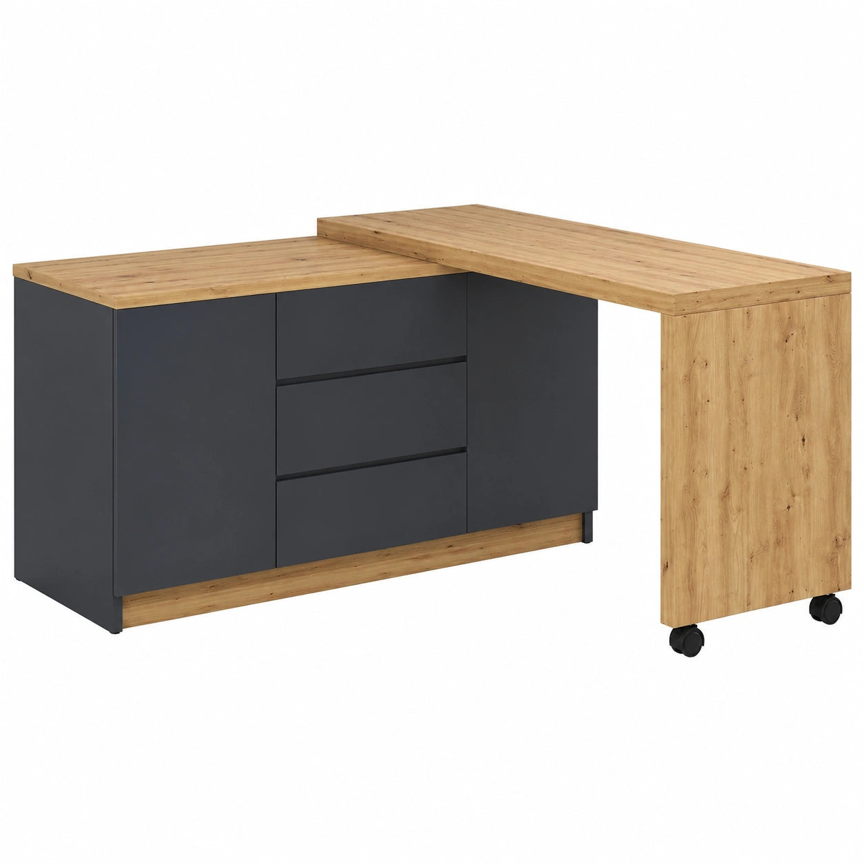 Bureau d'ordinateur en L pliable avec roulettes et rangement